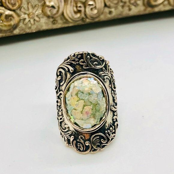 Vintage Beautiful Silver Mosaic Statement Ring Size 8 - Picture 1 of 10